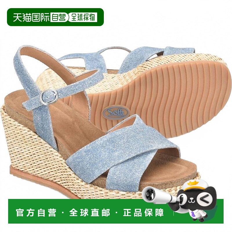 自营 sofft女式Diana楔形牛仔凉鞋-牛仔 美国奥莱直发坡跟