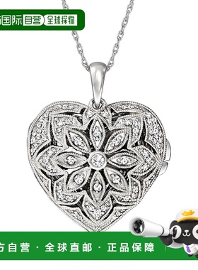 自营 Ross-Simons 925 纯银钻石花卉心形小盒坠子项链 - 20 英寸