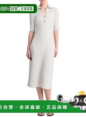 自营Vince Rib Elbow-Sleeve Polo Midi Dress - green 【美国奥