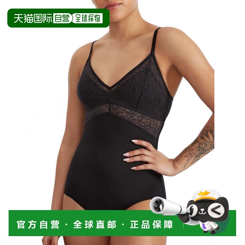 自营Maidenform女式驯服腹部蕾丝紧身连体衣-黑色蕾丝 美国奥莱直