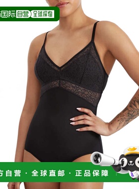 自营Maidenform女式驯服腹部蕾丝紧身连体衣-黑色蕾丝 美国奥莱直