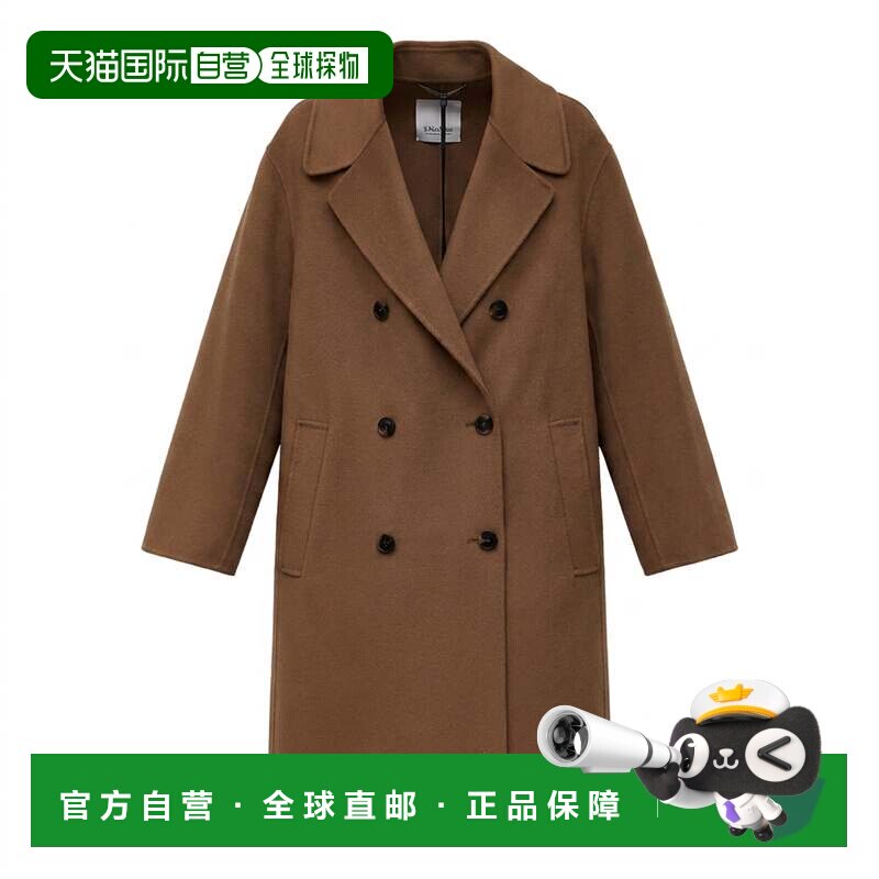 自营max maraMagnolia Midi双排扣羊毛大衣-棕色 美国奥莱直发