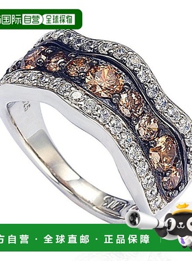 自营 Suzy Levian 棕色和白色方晶锆石纯银波浪形戒指 - 棕色 美