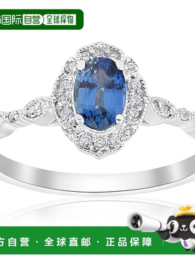 自营 pompeii33/4 克拉椭圆形蓝色蓝宝石钻石光环复古订婚戒指 14