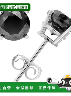 自营 vir jewels5 克拉黑色钻石耳钉 .925 纯银圆形带推背 - 银