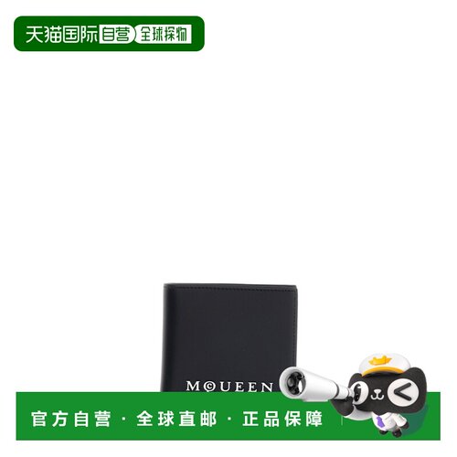 自营alexander mcqueen光滑皮革双折钱包，搭配标志性徽标细节-黑
