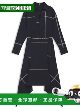 自营bossChecked shirt dress in cotton canvas - dark blue 美