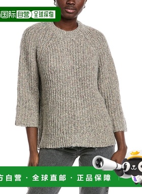 自营autumn cashmere秋季羊绒摇粒衫3/4袖羊驼毛混纺毛衣-蓝色 美