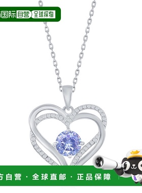 自营 simona纯银双心 CZ 吊坠带链 - 紫色情人节 美国奥莱直发