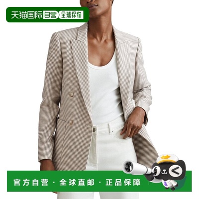 自营Reiss Ella Double-Breasted Textured Check Wool-Blend Bla