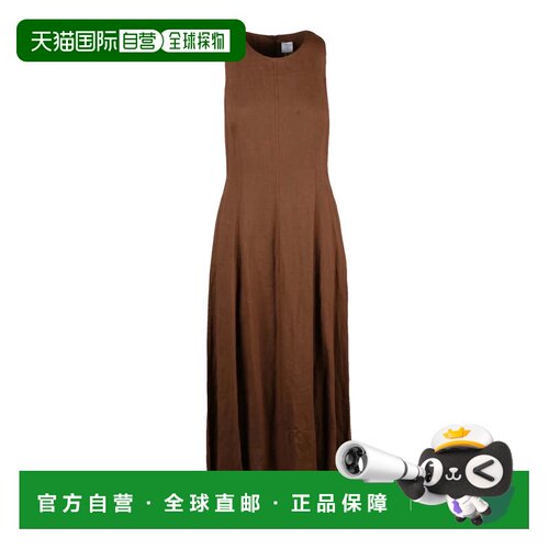 自营eleventyBrown Long Flared Linen Dress - black 美国奥莱直