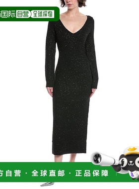 自营 lela roseLela玫瑰亮片Midi毛衣-黑色 美国奥莱直发连衣裙
