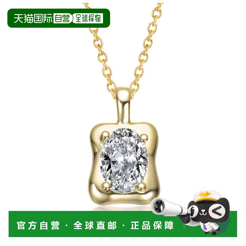 自营genevive14K 纯银镀金，镶嵌透明方晶锆石波浪方形吊坠项链 -