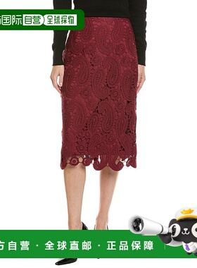 自营Gracia Paisley蕾丝Midi铅笔裙-红色 美国奥莱直发半身裙