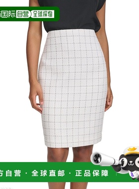 自营Calvin Klein Pencil Skirt Womens Cream Black Windowpane