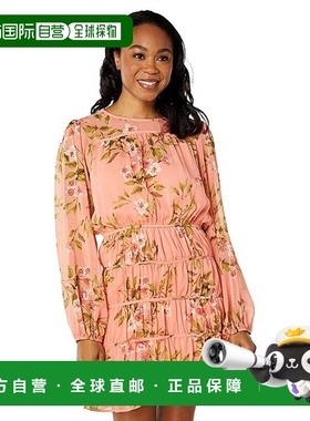 自营 lost + wanderLost+Wander日落花连衣裙女式珊瑚花分层褶边J