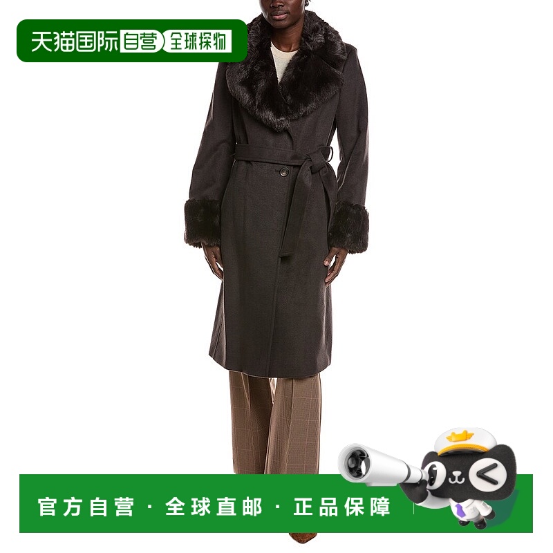 自营Via Spiga Belted Wool-Blend Coat - brown 美国奥莱直发