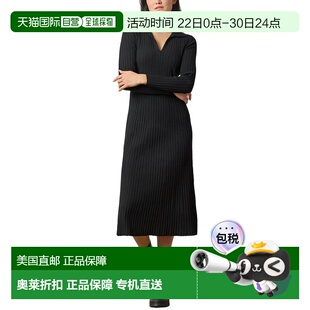 自营Lilla P Slim Fit Long Sleeve Rib Henley Dress - black 美