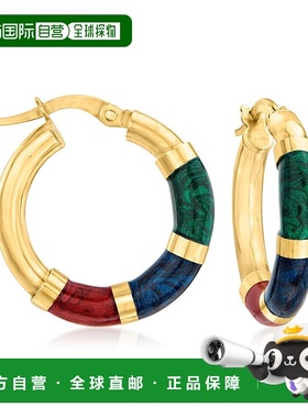 自营 Ross-Simons 意大利 14kt 黄金和彩色珐琅圈形耳环 - 黄色