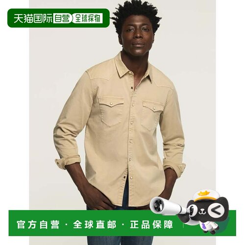 自营Lucky Brand男士长袖斜纹马萨款西部衬衫-浅米色 美 美国奥