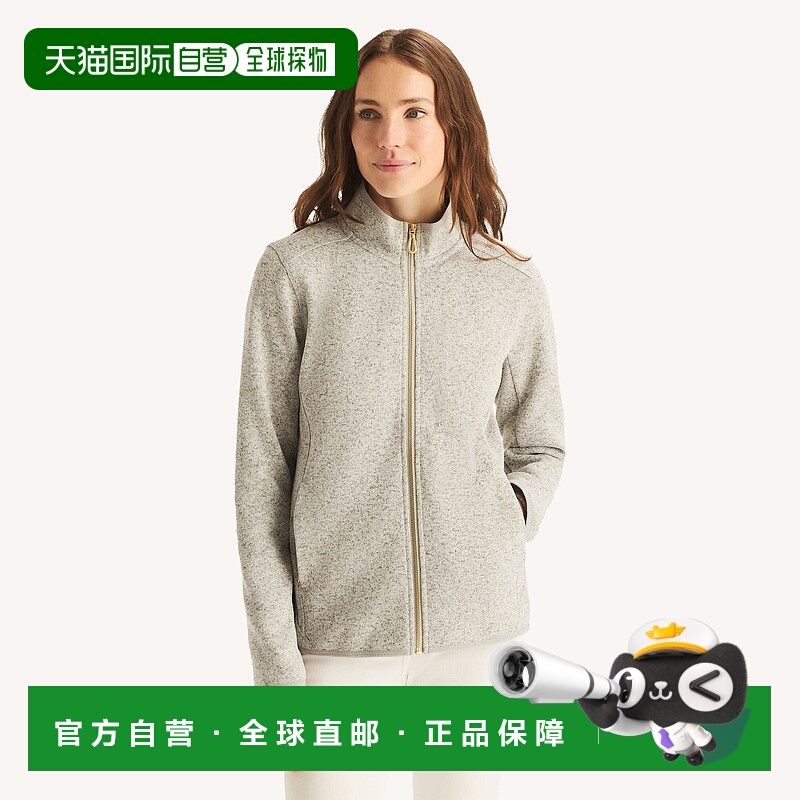 自营Nautica Womens Mock-Neck Fleece Full-Zip Jacket - grey s