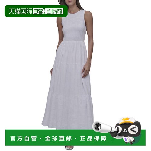 自营DKNY Tiered Smocked Bodice Dress - white 美国奥莱直发