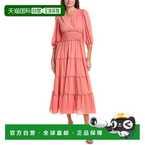 自营Max Studio Puff Sleeve V-Neck Midi Dress - pink 美国奥莱