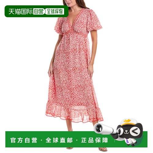 自营Max Studio Bubble Sleeve V-Neck Empire Waist Midi Dress