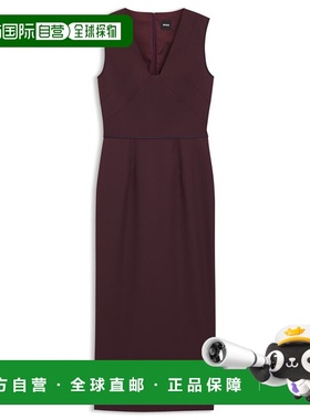 自营boss纯羊毛深紫色波纹腰带连衣裙 美国奥莱直发