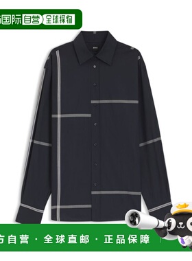 自营bossChecked relaxed-fit blouse in cotton canvas - dark b