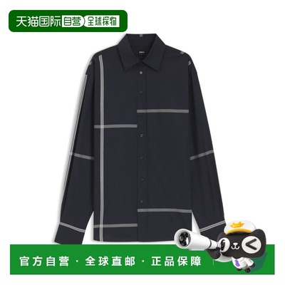 自营bossChecked relaxed-fit blouse in cotton canvas - dark b
