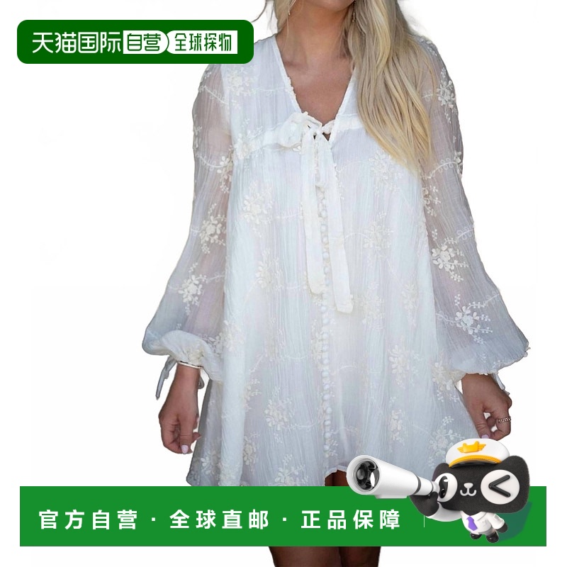 自营 endless blu.象牙色女式Linnie刺绣迷你连衣裙 美国奥莱直发