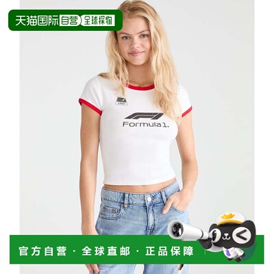 自营Aeropostale Formula 1 Racing Cropped Ringer Graphic Tee
