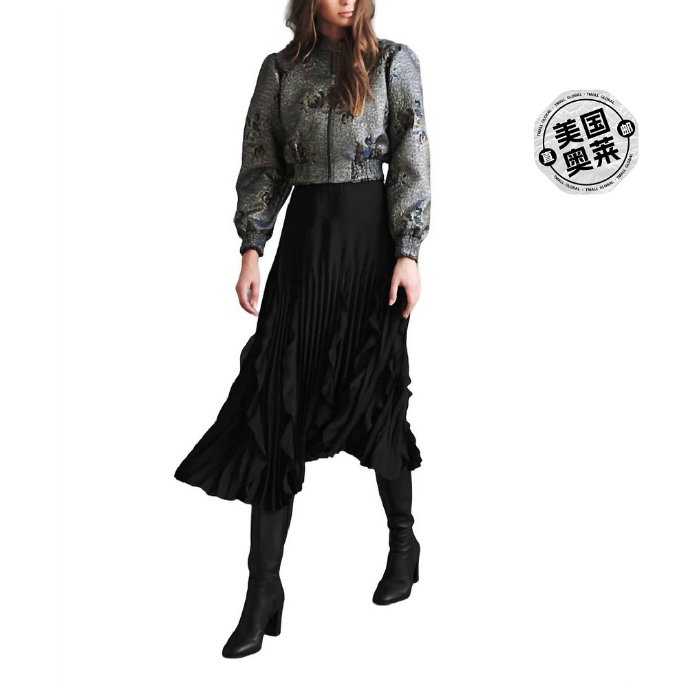 haute hippieAlana Pleated Skirt With Ruffles In Black- blac