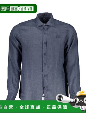 自营 La Martina亚麻男式衬衫-蓝色 美国奥莱直发棉麻