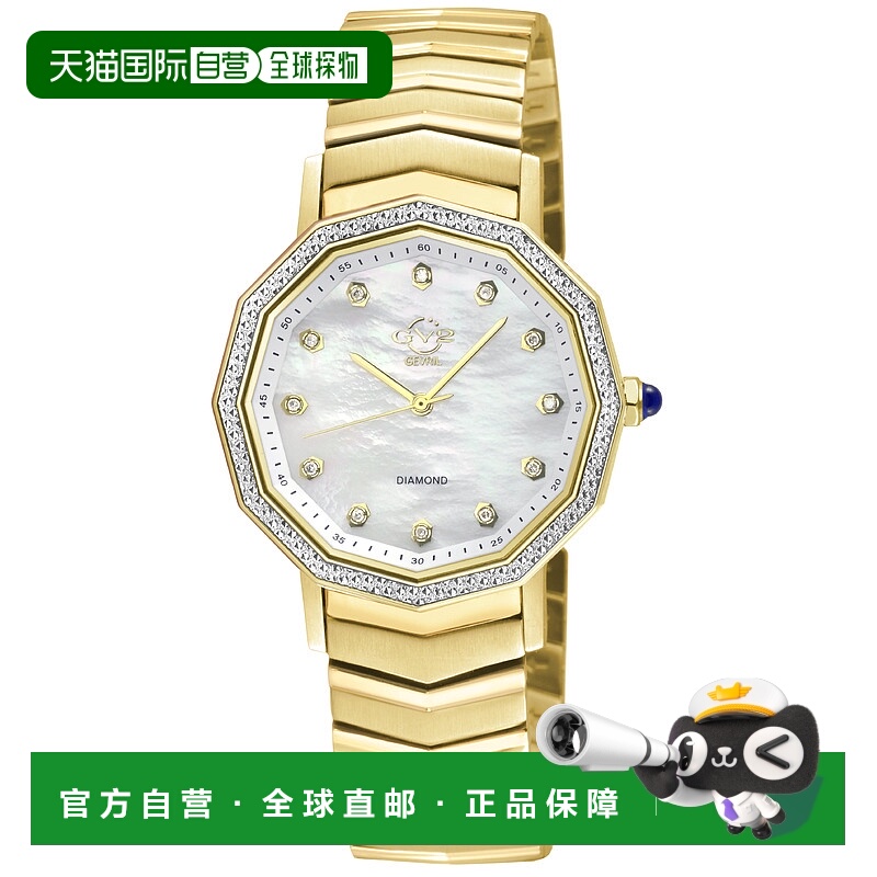 自营 GV2 Spello II女式IP金表壳，白色MOP表盘，IP金手镯手表-金