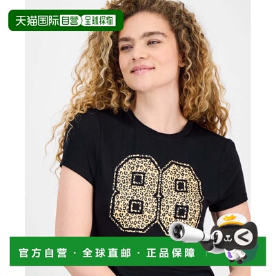 自营rebellious one叛逆One t恤女黑色猎豹印花弹力圆领PALL190-