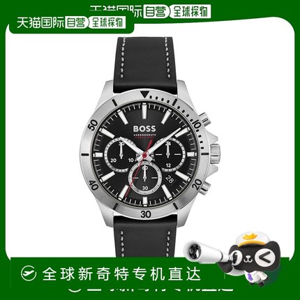 【美国直邮】BOSS|男式计时码表 Troper 黑色皮革表带手表 45 毫