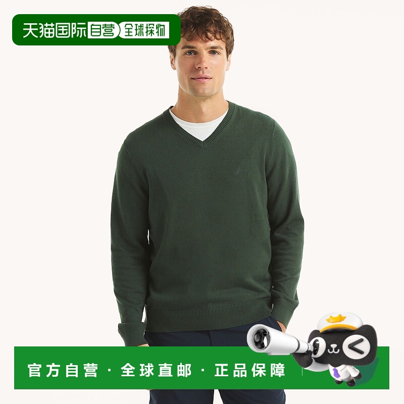 自营 Nautica男式Navtech V领毛衣-深林19-6110 美国奥莱直发长袖