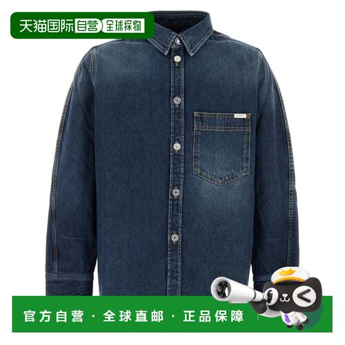 自营givenchy蓝色休闲牛仔衬衫，正面纽扣，轻松合身-黑色 美国奥