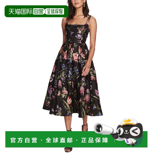 自营Marchesa Notte Alex Midi Dress - black 美国奥莱直发