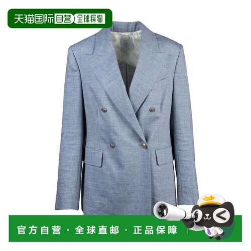 自营eleventyLight Blue Double-Breasted Linen Wool Jacket - g