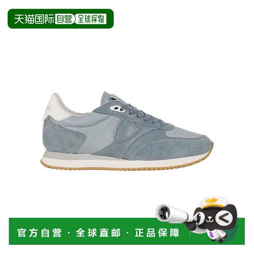 自营philippe model麂皮和织物饰面的镶板跑步风格运动鞋-蓝色 美