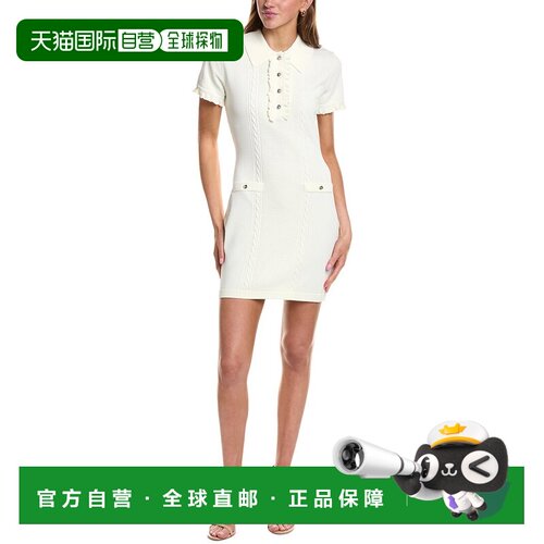 自营english factory英国工厂荷叶边门襟针织迷你连衣裙-白色 美