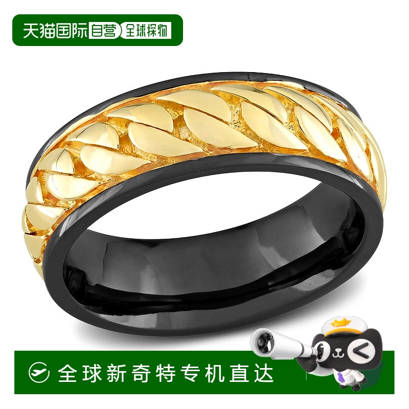 美国直邮Julianna B男士罗纹设计戒指925纯银镀黑铑黄金11时尚