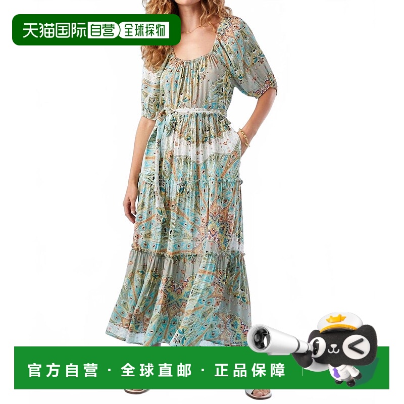 自营fifteen twenty多层泡泡袖绿色连衣裙 美国奥莱直发