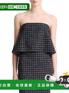 自营Vince Linen-Blend Trellis Plaid Tie Top - black 美国奥莱