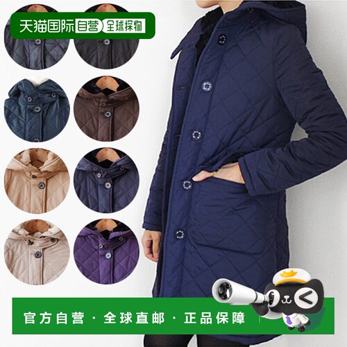 自营 Pompadour 绗缝大衣 PD003 女式外套长中号连帽格子图案 106