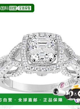 自营Suzy Levian 纯银 Asscher 切割白色立方氧化锆订婚戒指 - 白