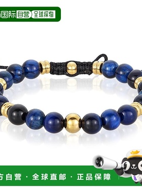 自营 Crucible Los Angeles 8 毫米蓝色虎眼石和金色 IP 不锈钢珠